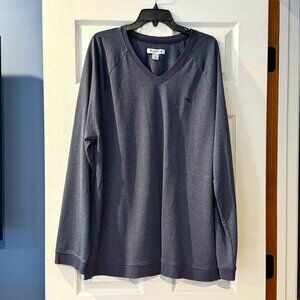 Tommy Bahama MINI FRENCH TERRY Long Sleeve Heathered Blue V NECK Shirt NWT